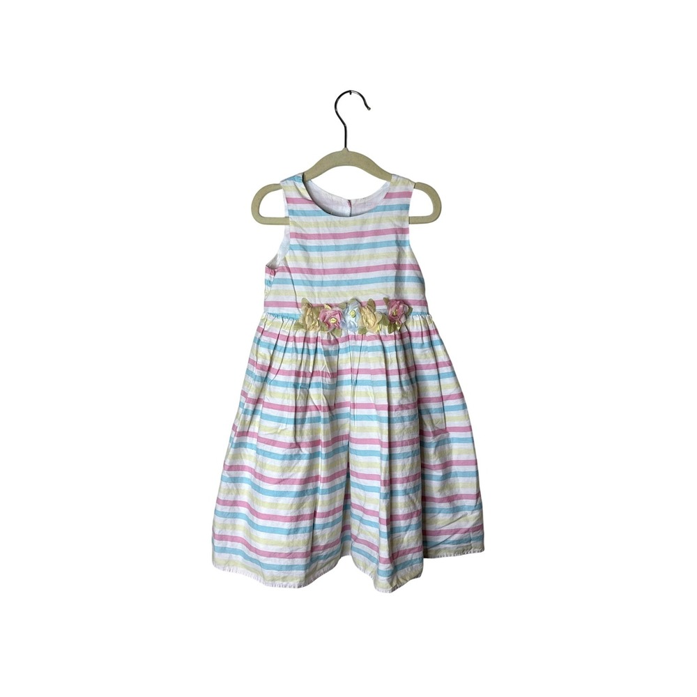 Marmellata Dress Girls 4 Pastel Stripe Sleeveless Floral Waist Party Easter